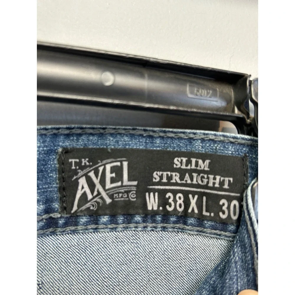 T.K. Axel Jeans Mens‎ 38x30 Blue Slim Straight Medium Wash Stretch Denim Pants